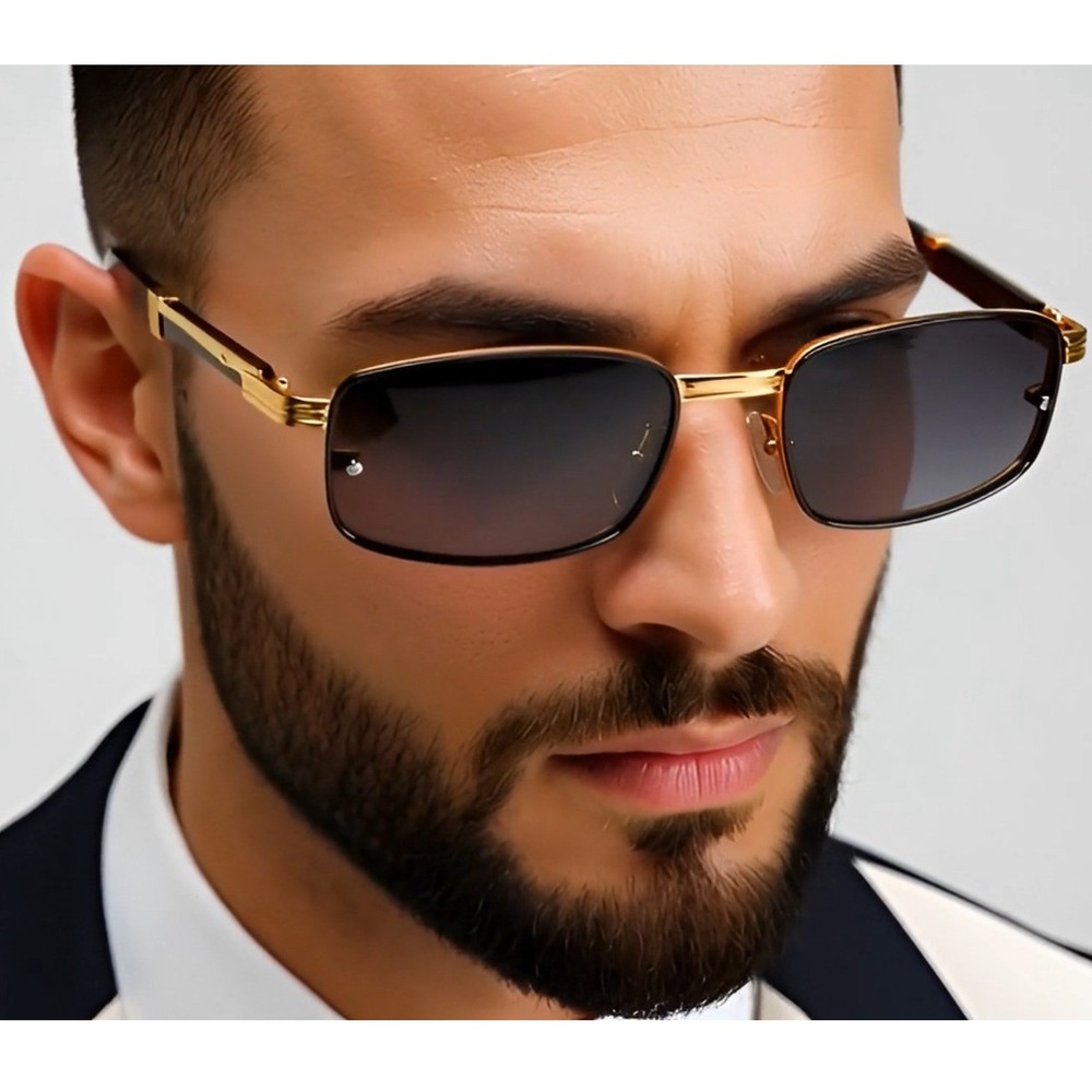 Sunglasses Men Hip Hop Shades Square Gold Frame Elegant Classy Retro Festival